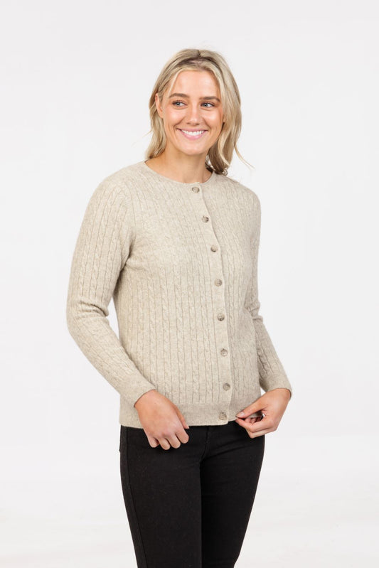 Women's possum-merino cable-knit cardigan - Klothing NZ
