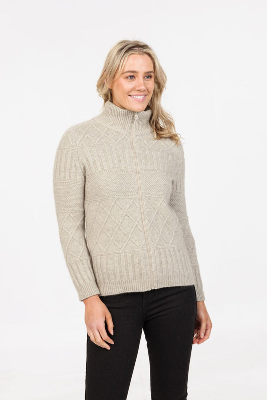 Possum-merino cross-stitch full-zip jacket - Klothing NZ