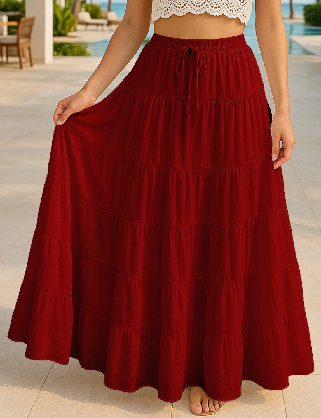 Women's solid cotton maxi skirt with pockets - KlōT͟HiNG
