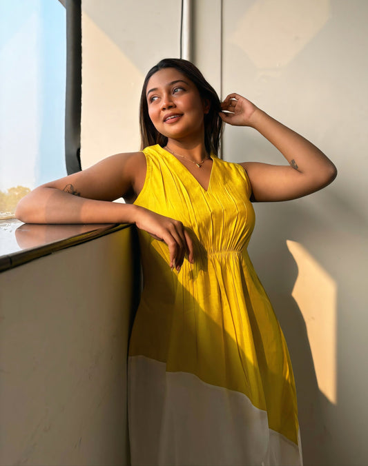 Asymmetric Indo-Western Coord Set, Color-Block Kurta with Pants