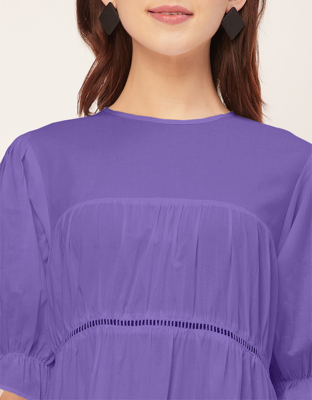 Short Sleeves Round Neck Tiered Cotton Dress