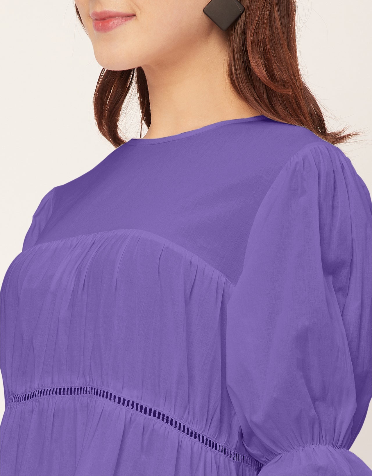 Short Sleeves Round Neck Tiered Cotton Dress