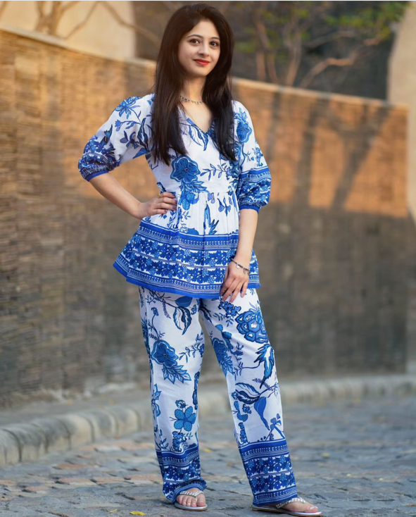 Printed 2 Pcs Coord Set, Cotton Top
