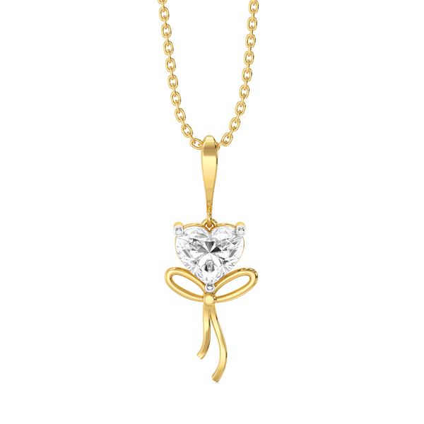 Amour Bow Heart Pendant – 1.03 ct Lab-Grown Diamond, 14K Gold