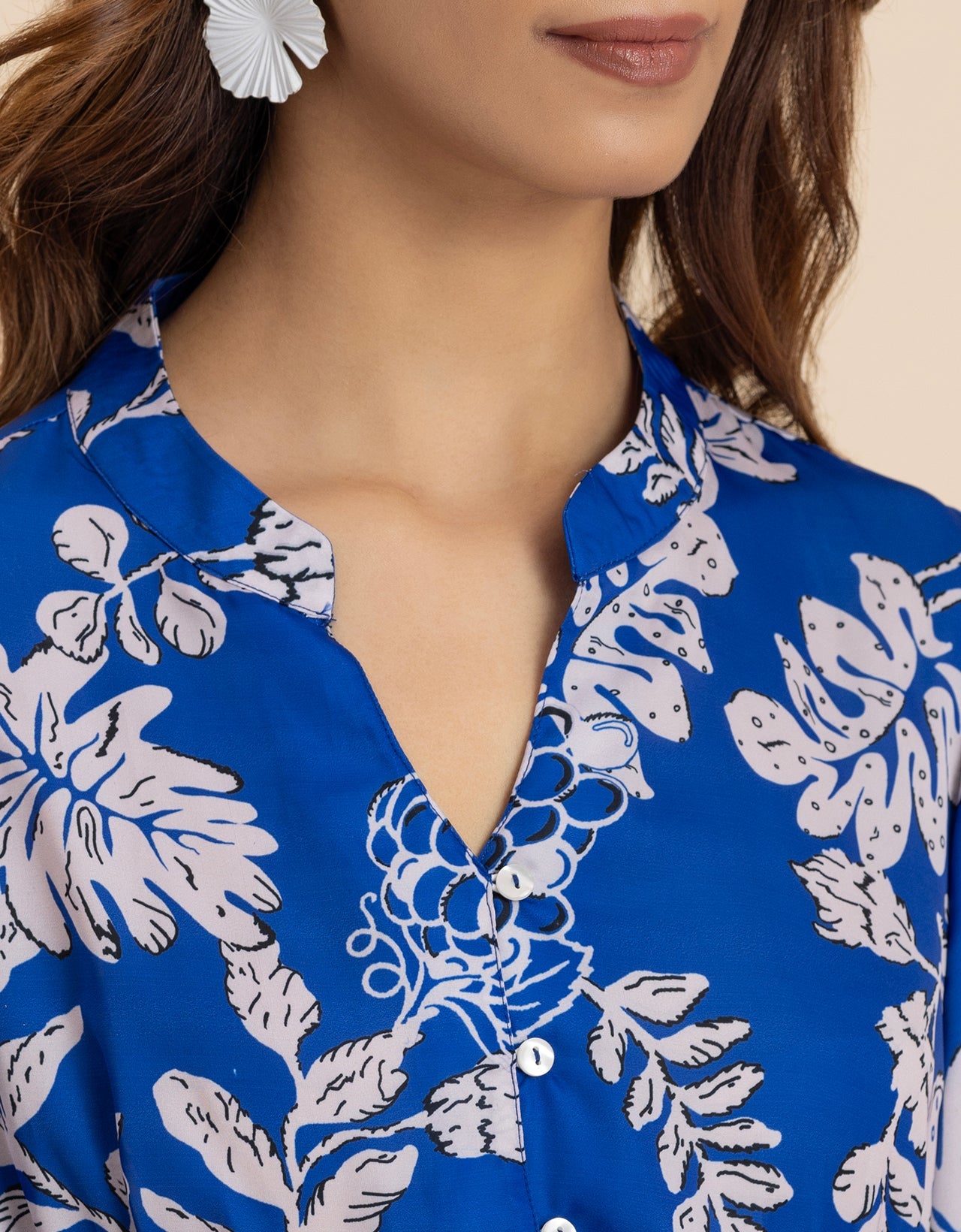 Tropical Print Band Collar Trendy Women's Jumpsuit