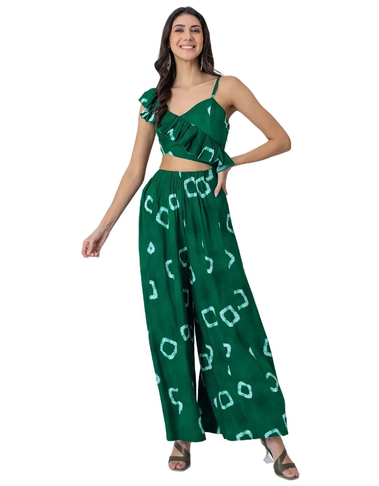 Tie-Dye Print Jumpsuit, Indo-Western Style Party Wear Outfit