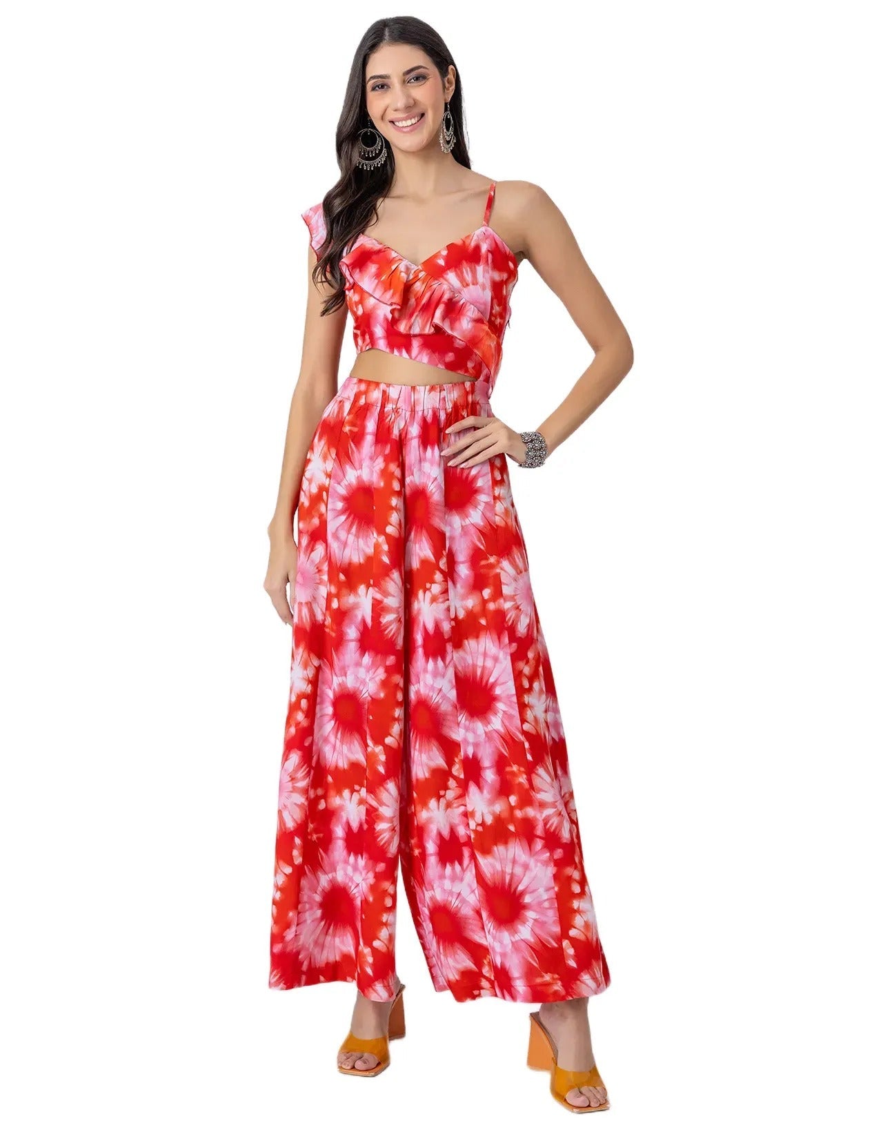 Tie-Dye Print Jumpsuit, Indo-Western Style Party Wear Outfit