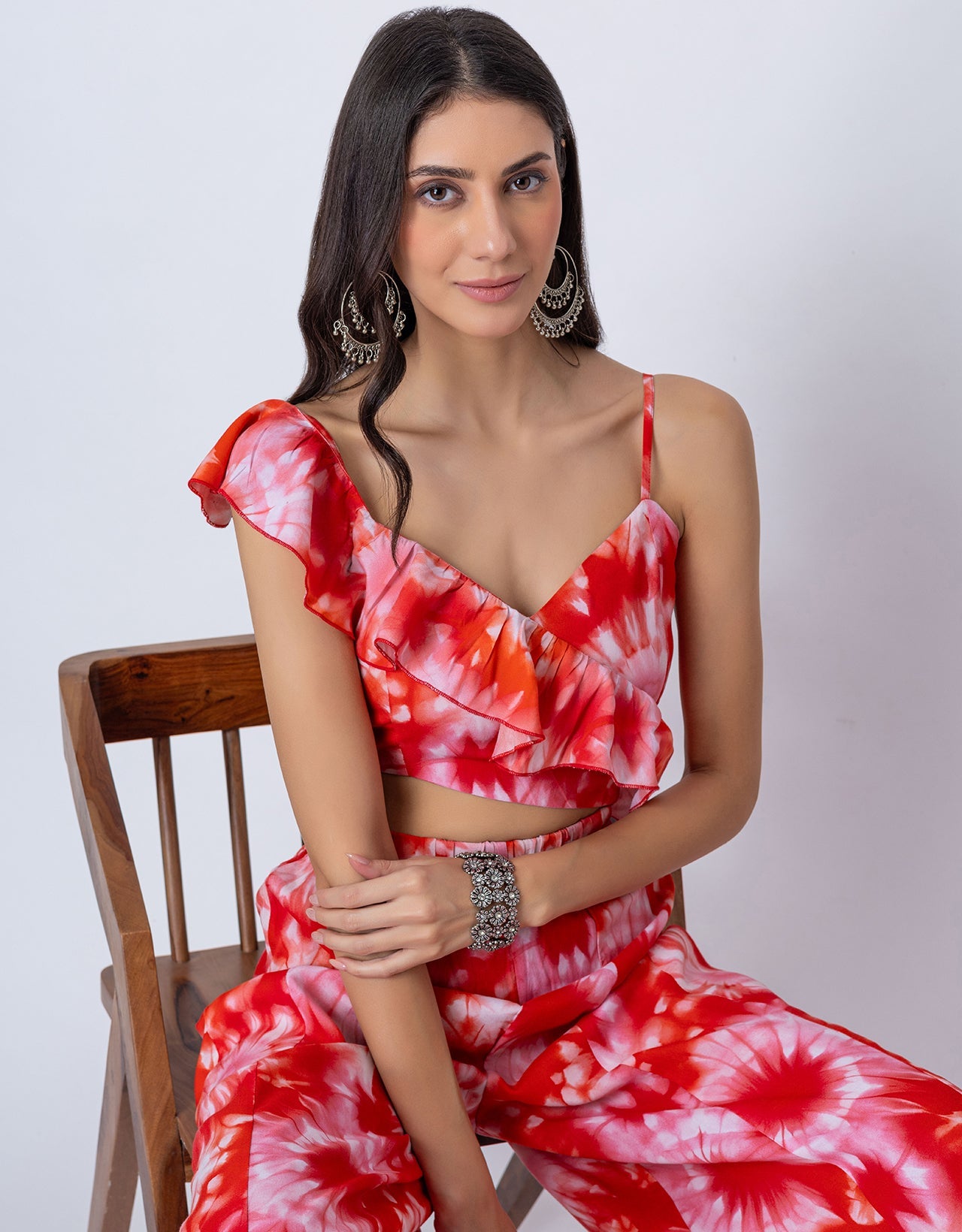 Tie-Dye Print Jumpsuit, Indo-Western Style Party Wear Outfit