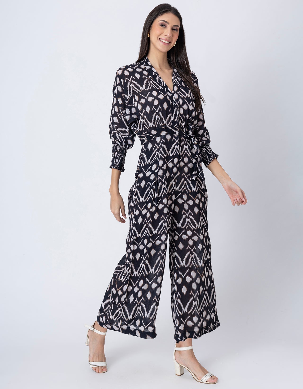 Long Sleeve Full Leg Printed Women's Jumpsuit Romper