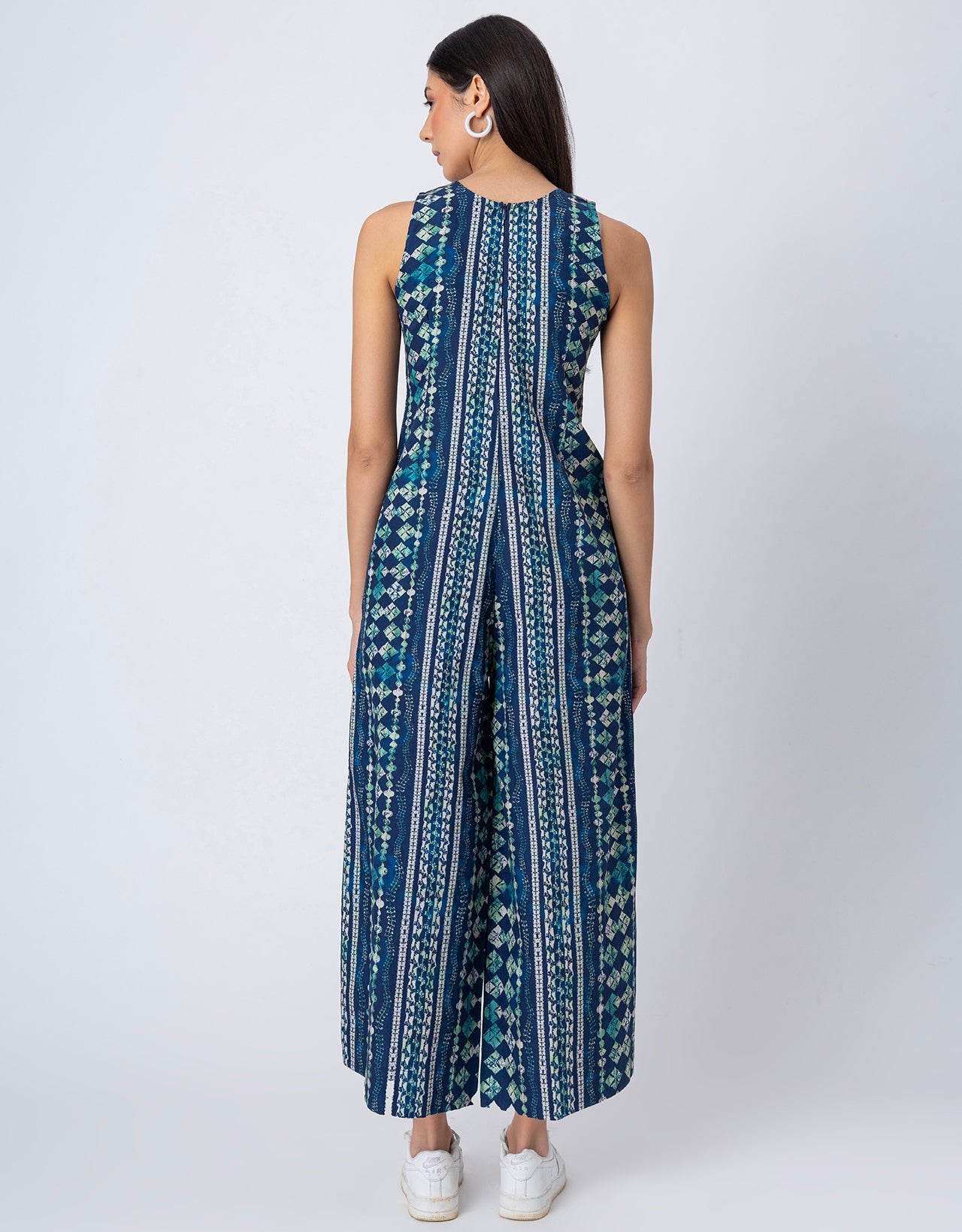 Sleeveless Printed Wide Leg Jumpsuit With Pockets For Women