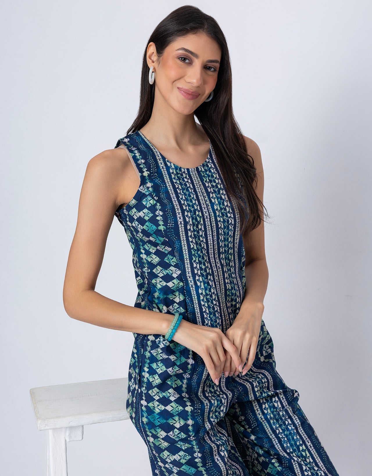 Sleeveless Printed Wide Leg Jumpsuit With Pockets For Women