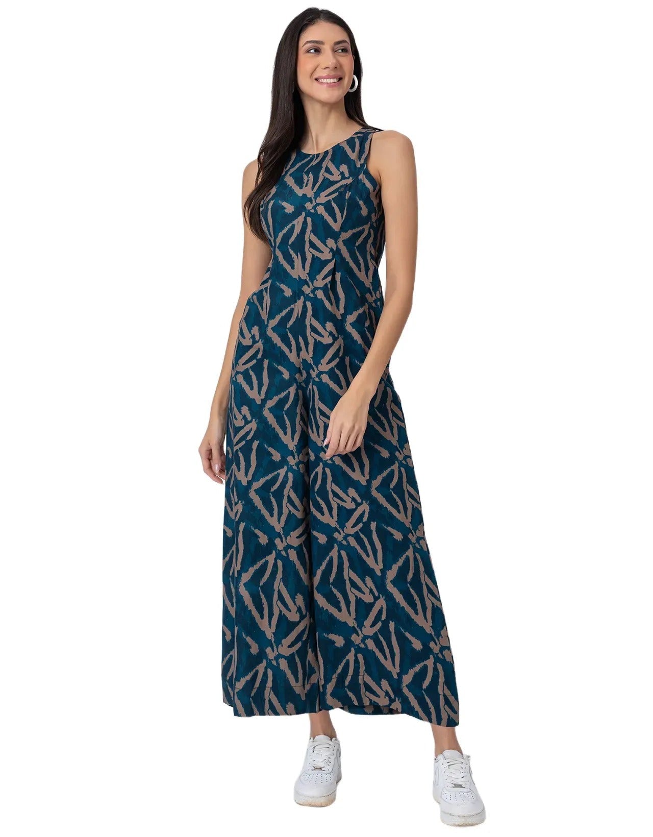 Sleeveless Printed Wide Leg Jumpsuit With Pockets For Women