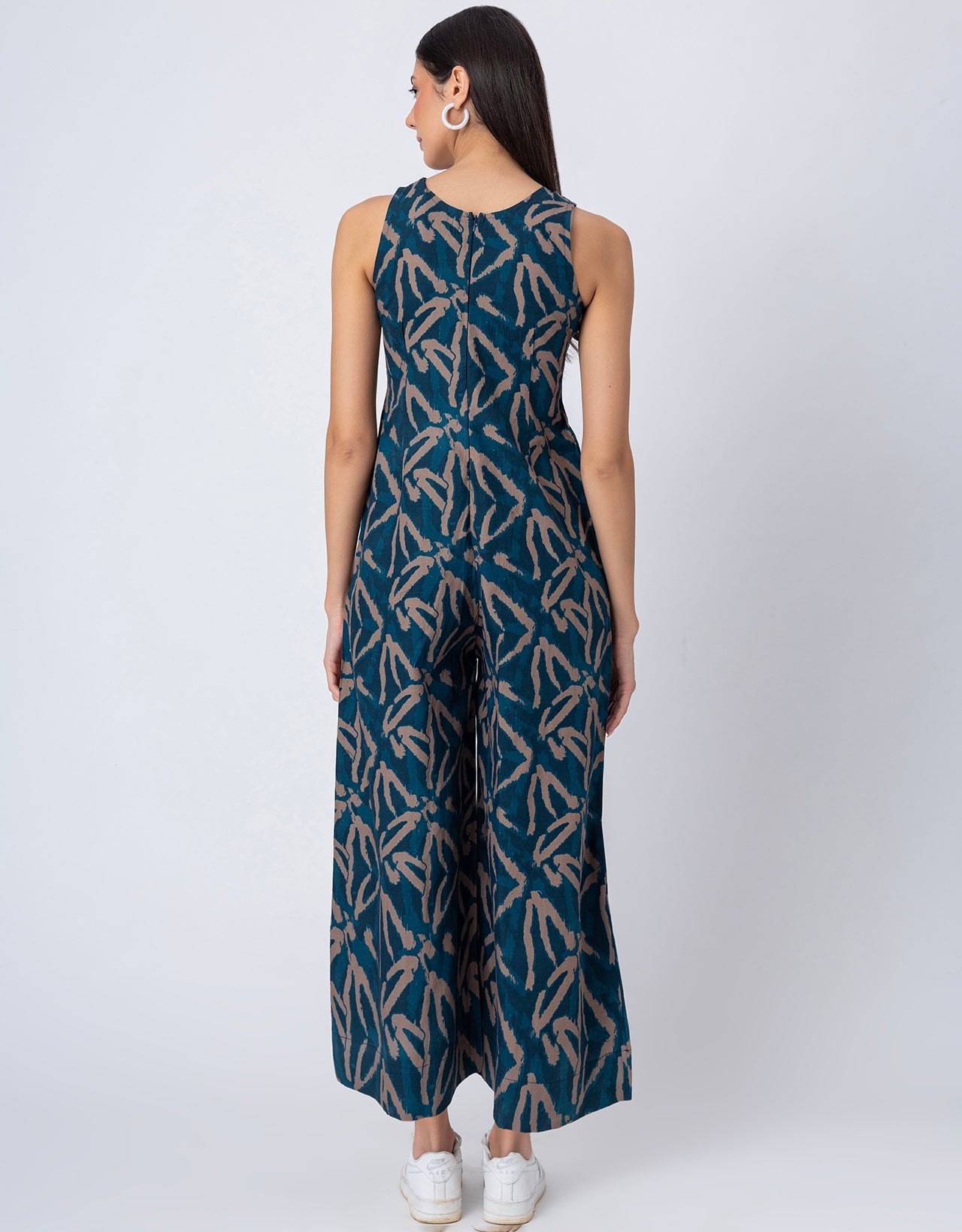 Sleeveless Printed Wide Leg Jumpsuit With Pockets For Women