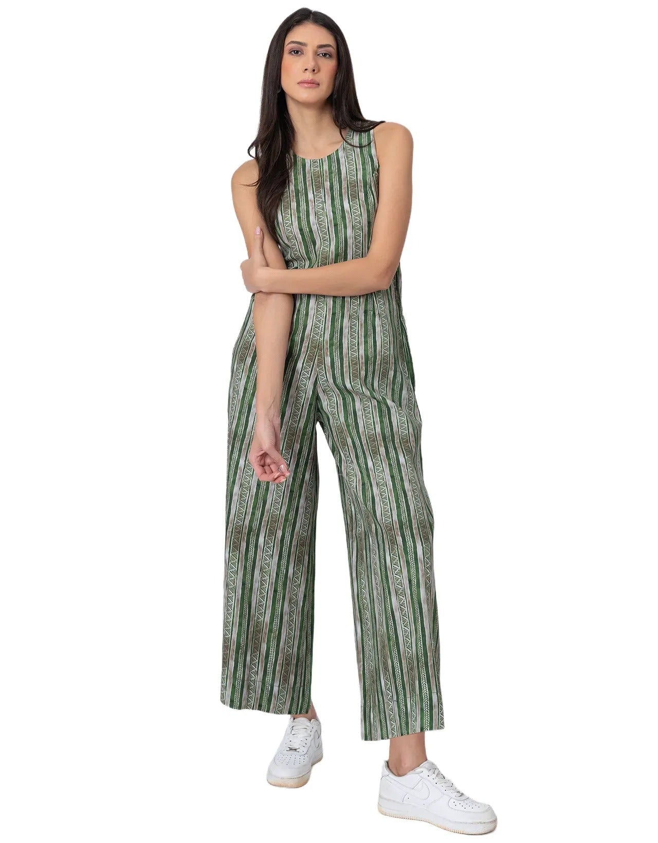 Sleeveless Printed Wide Leg Jumpsuit With Pockets For Women