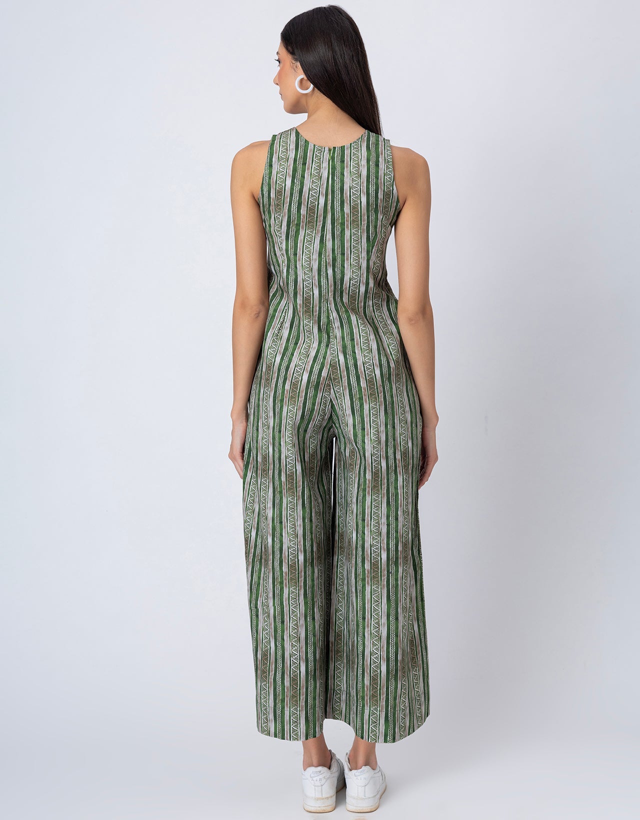 Sleeveless Printed Wide Leg Jumpsuit With Pockets For Women