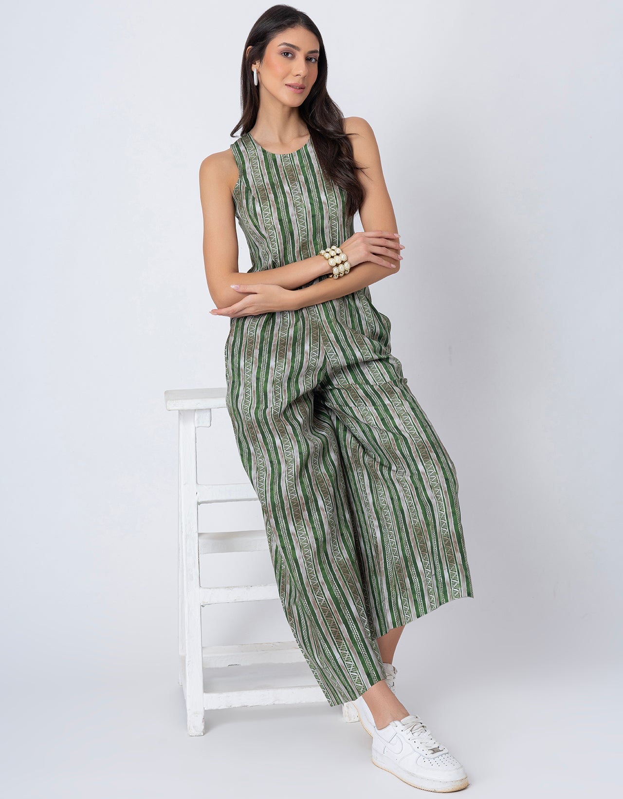 Sleeveless Printed Wide Leg Jumpsuit With Pockets For Women