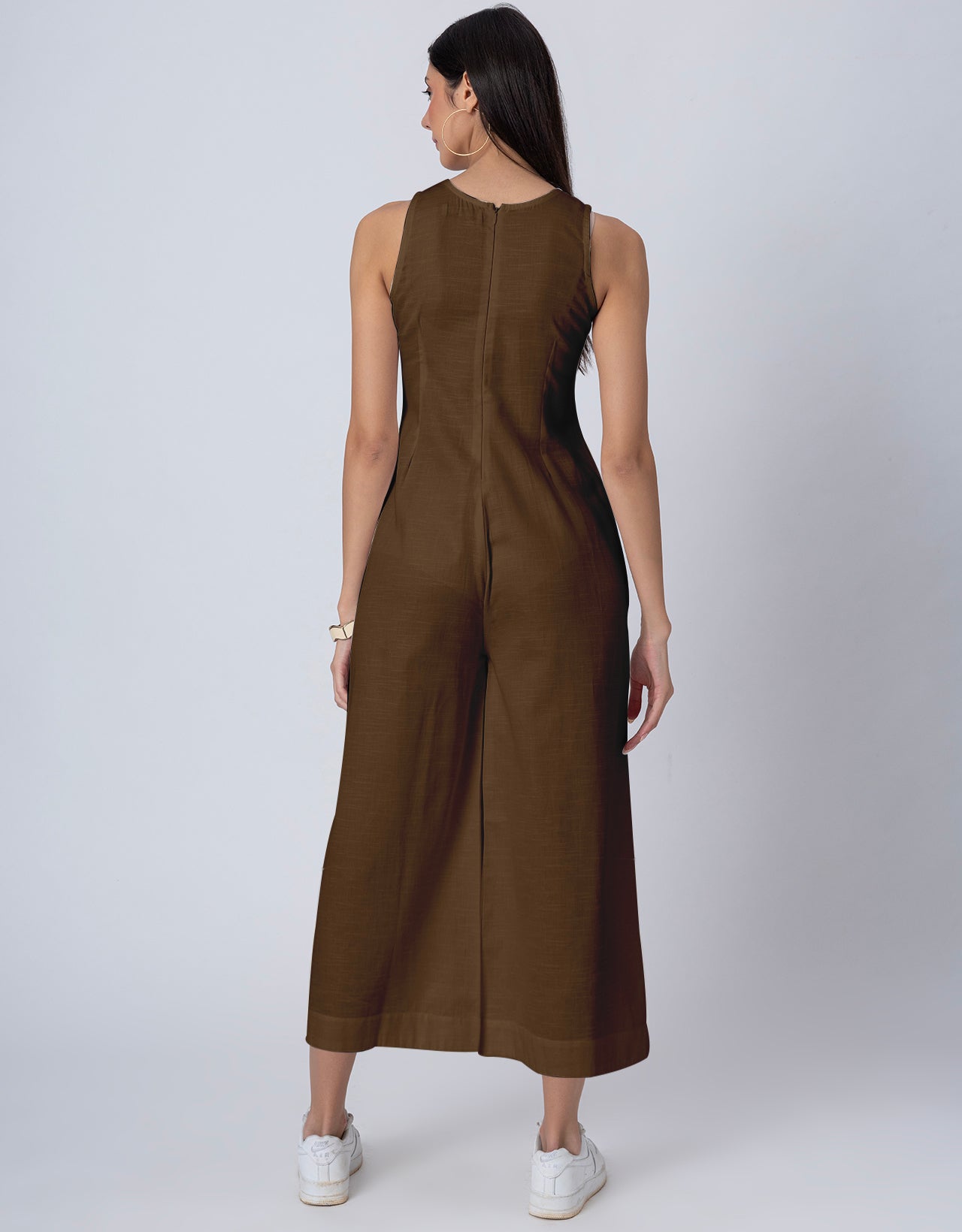 Sleeveless Printed Wide Leg Jumpsuit With Pockets For Women