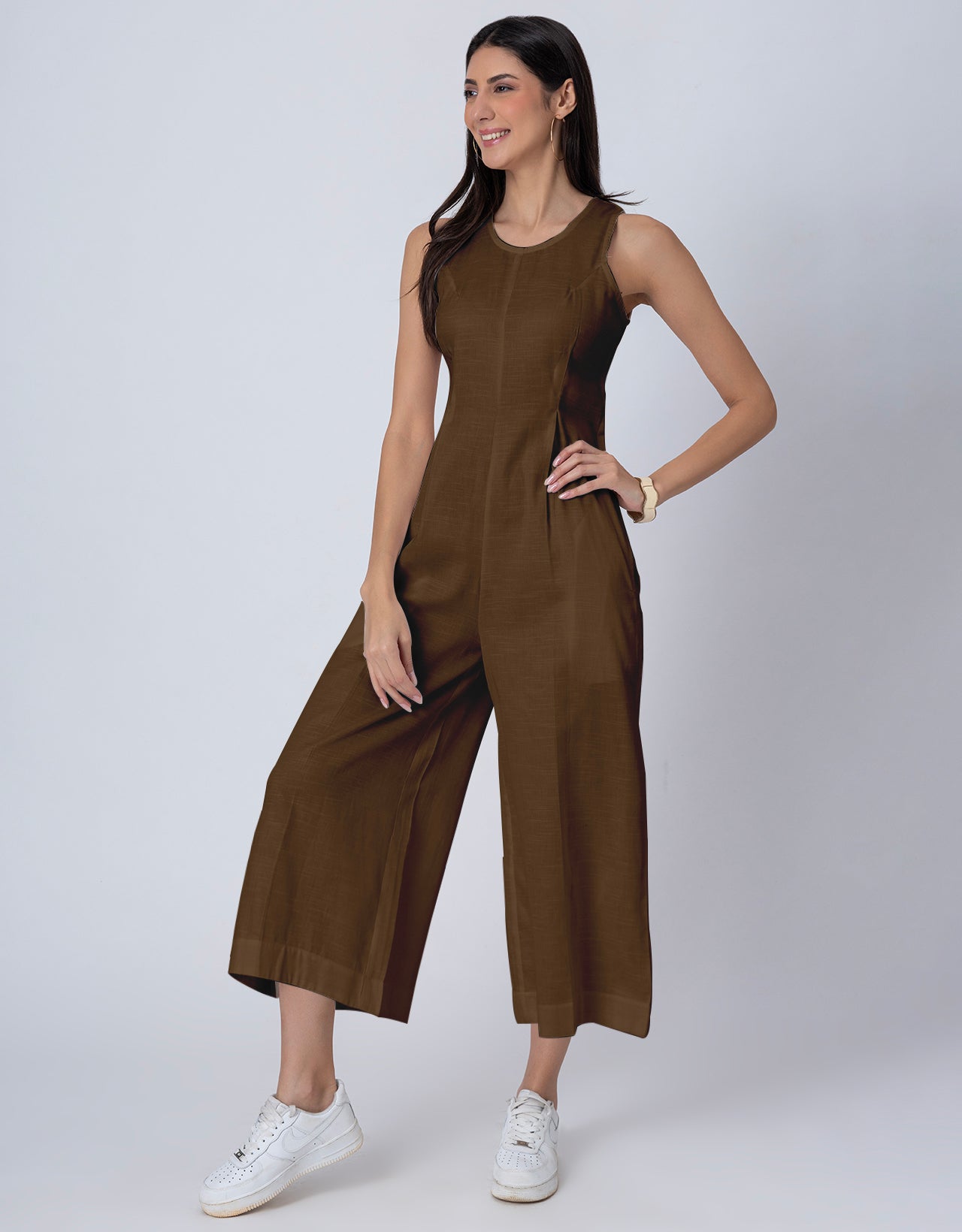 Sleeveless Printed Wide Leg Jumpsuit With Pockets For Women