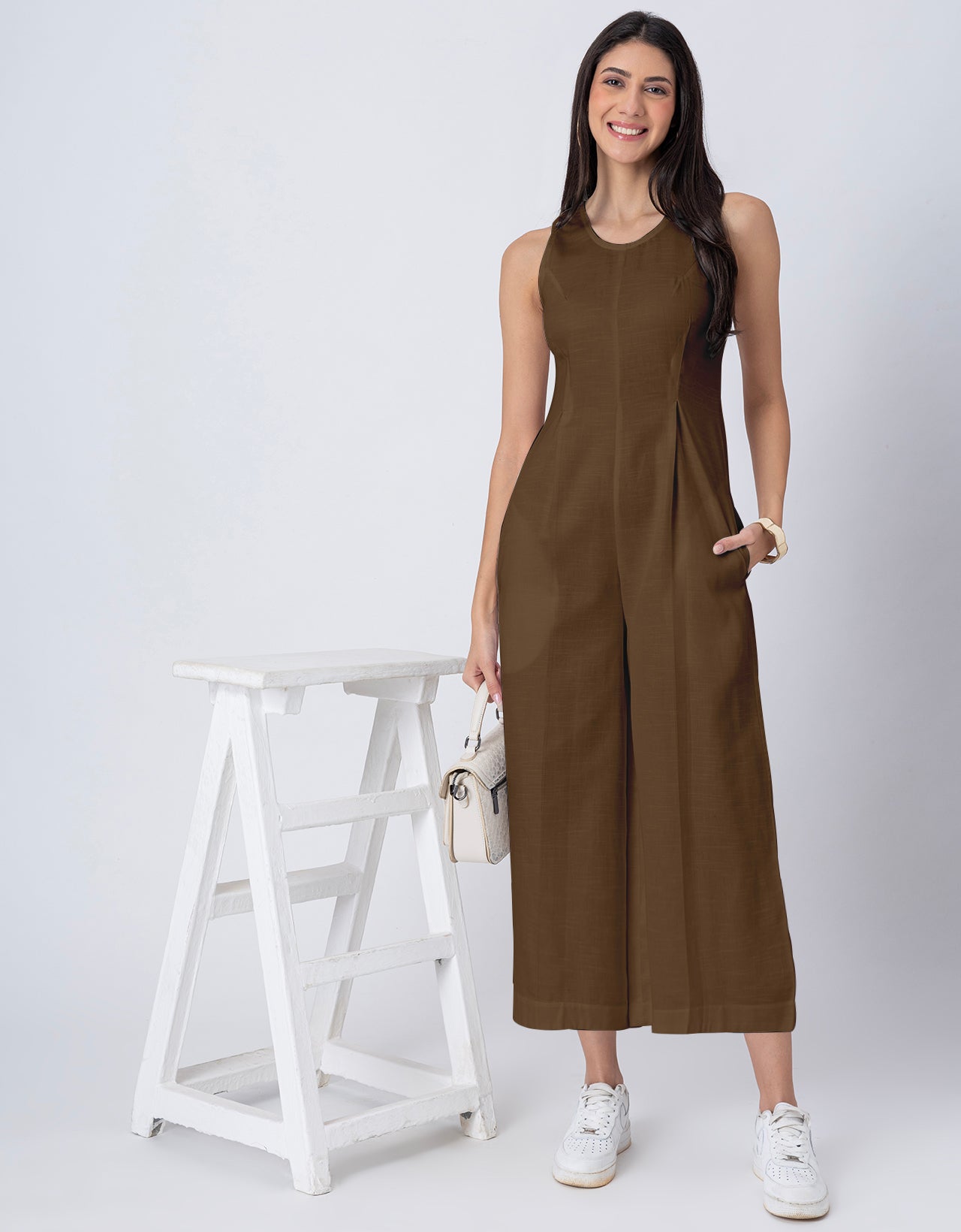 Sleeveless Printed Wide Leg Jumpsuit With Pockets For Women