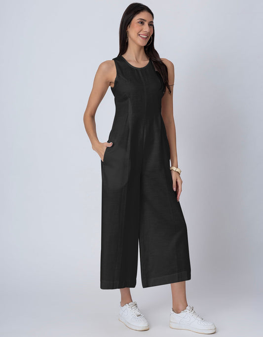 Sleeveless Printed Wide Leg Jumpsuit With Pockets For Women