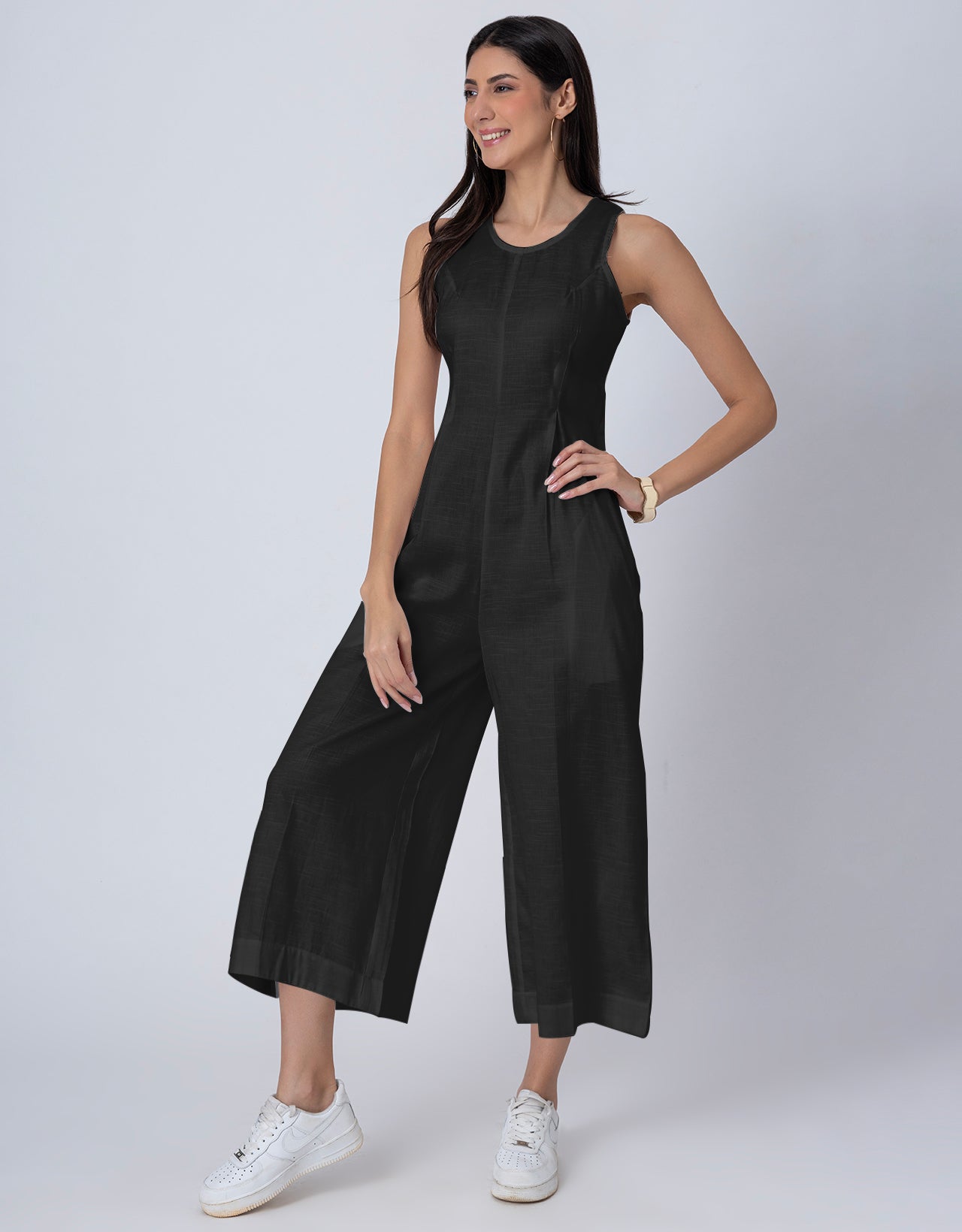 Sleeveless Printed Wide Leg Jumpsuit With Pockets For Women