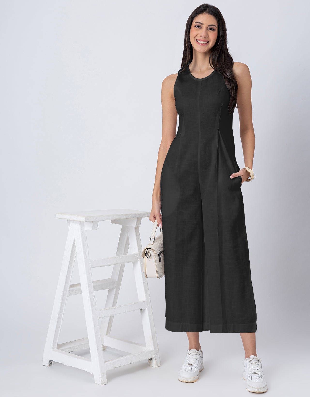Sleeveless Printed Wide Leg Jumpsuit With Pockets For Women