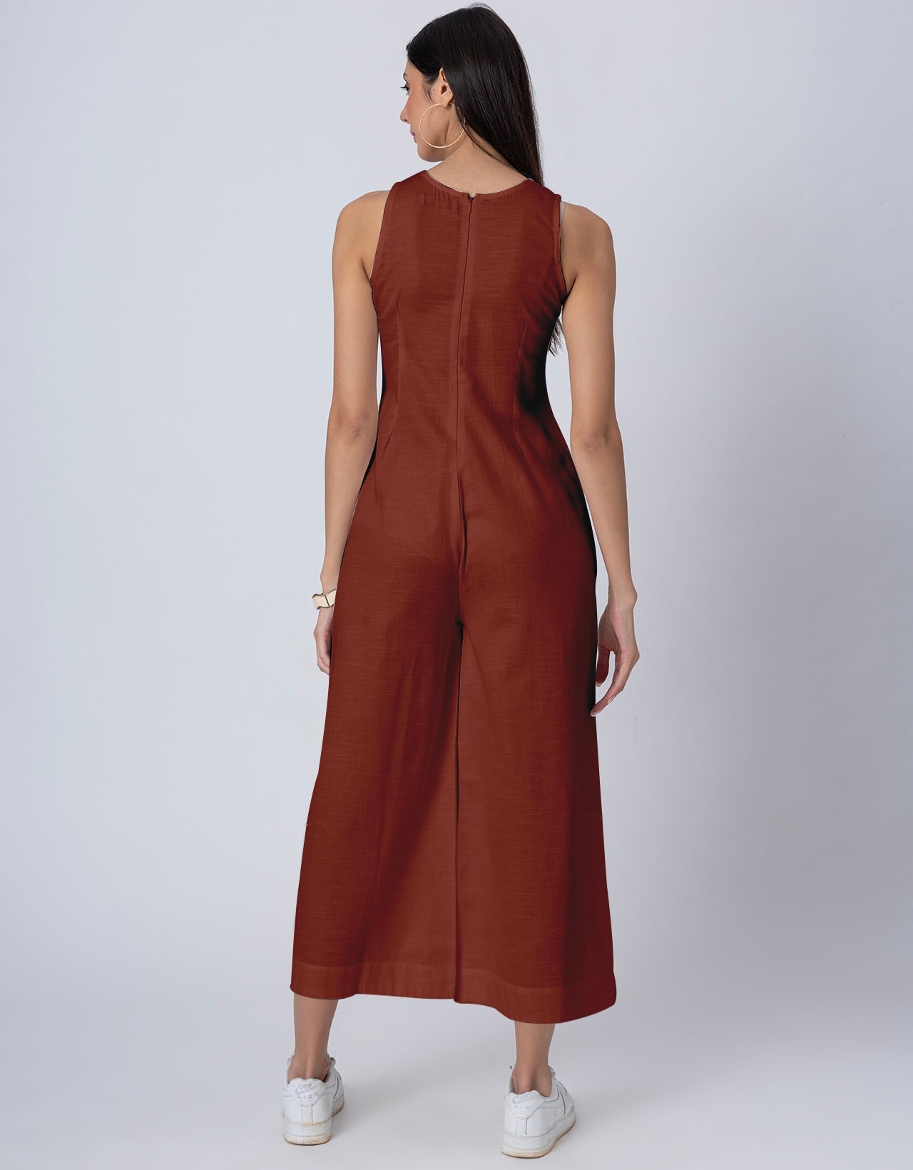 Sleeveless Printed Wide Leg Jumpsuit With Pockets For Women