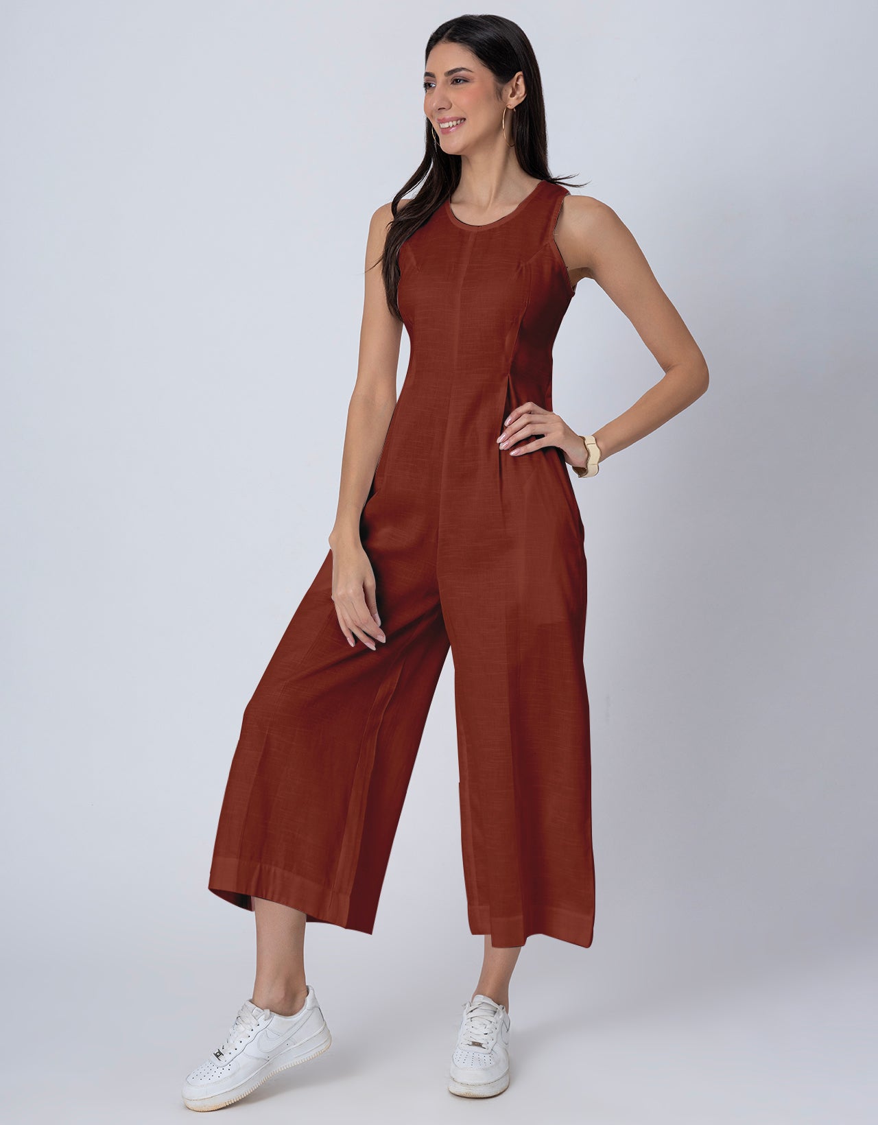 Sleeveless Printed Wide Leg Jumpsuit With Pockets For Women