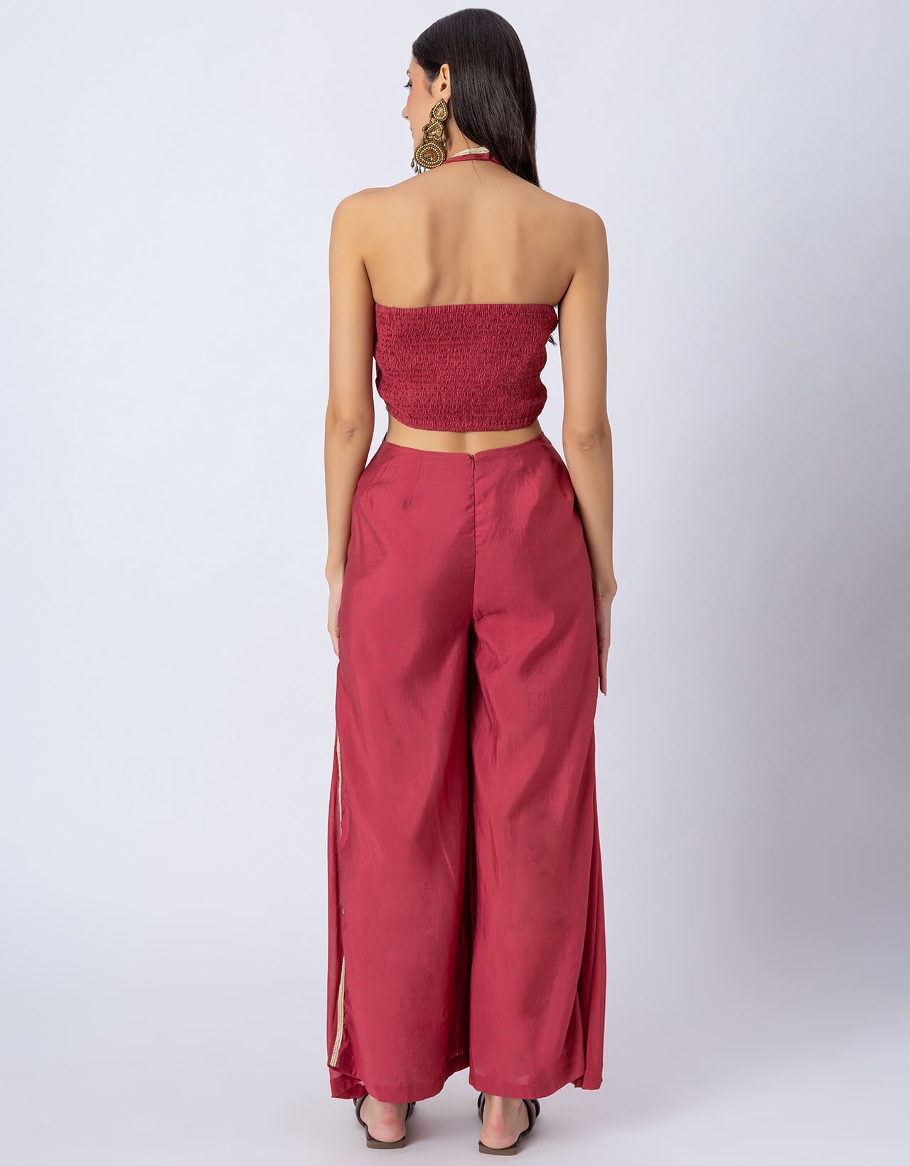 Solid Wide-Leg Jumpsuit Indo-Western Fusion Party Wear for Women