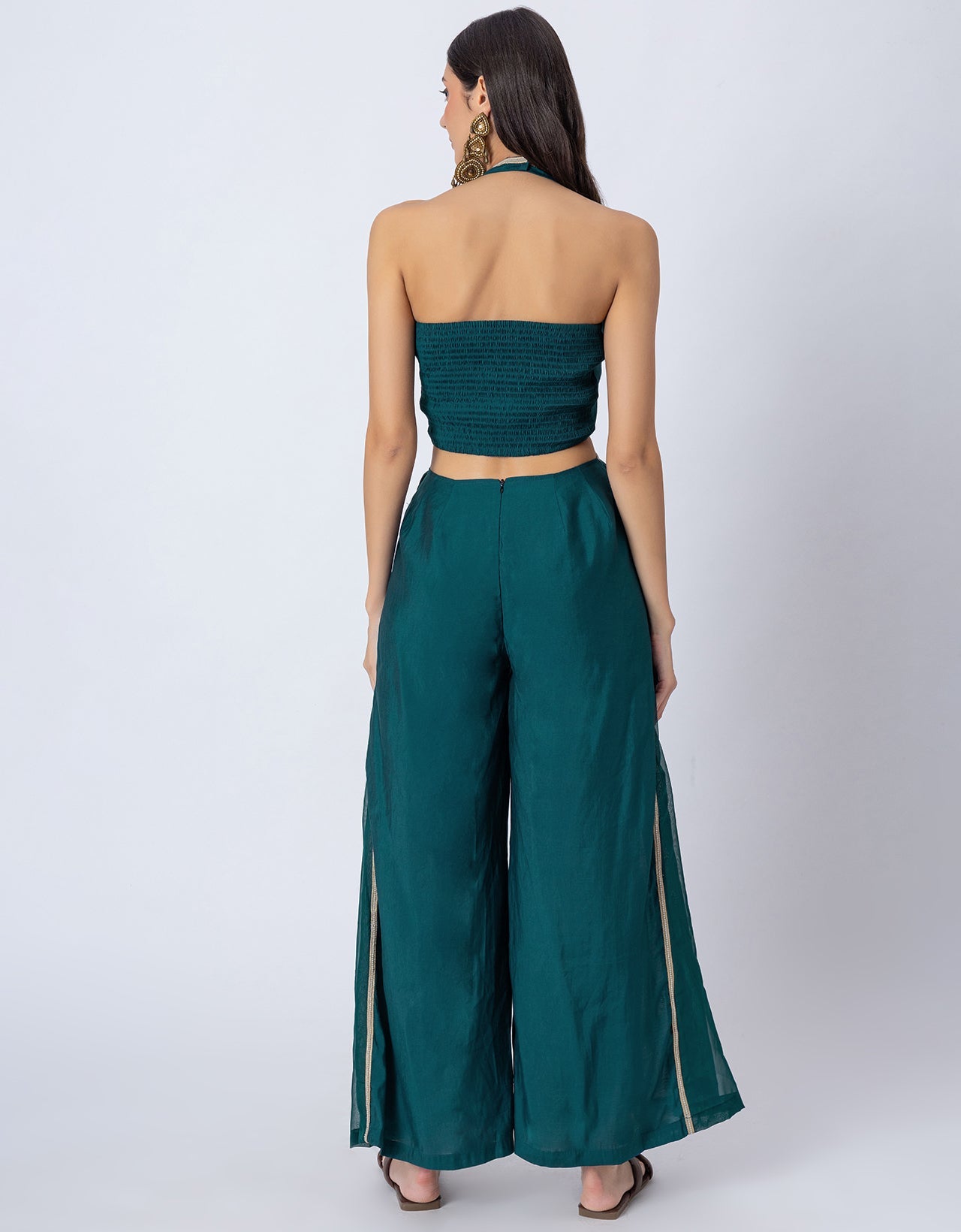 Solid Wide-Leg Jumpsuit Indo-Western Fusion Party Wear for Women