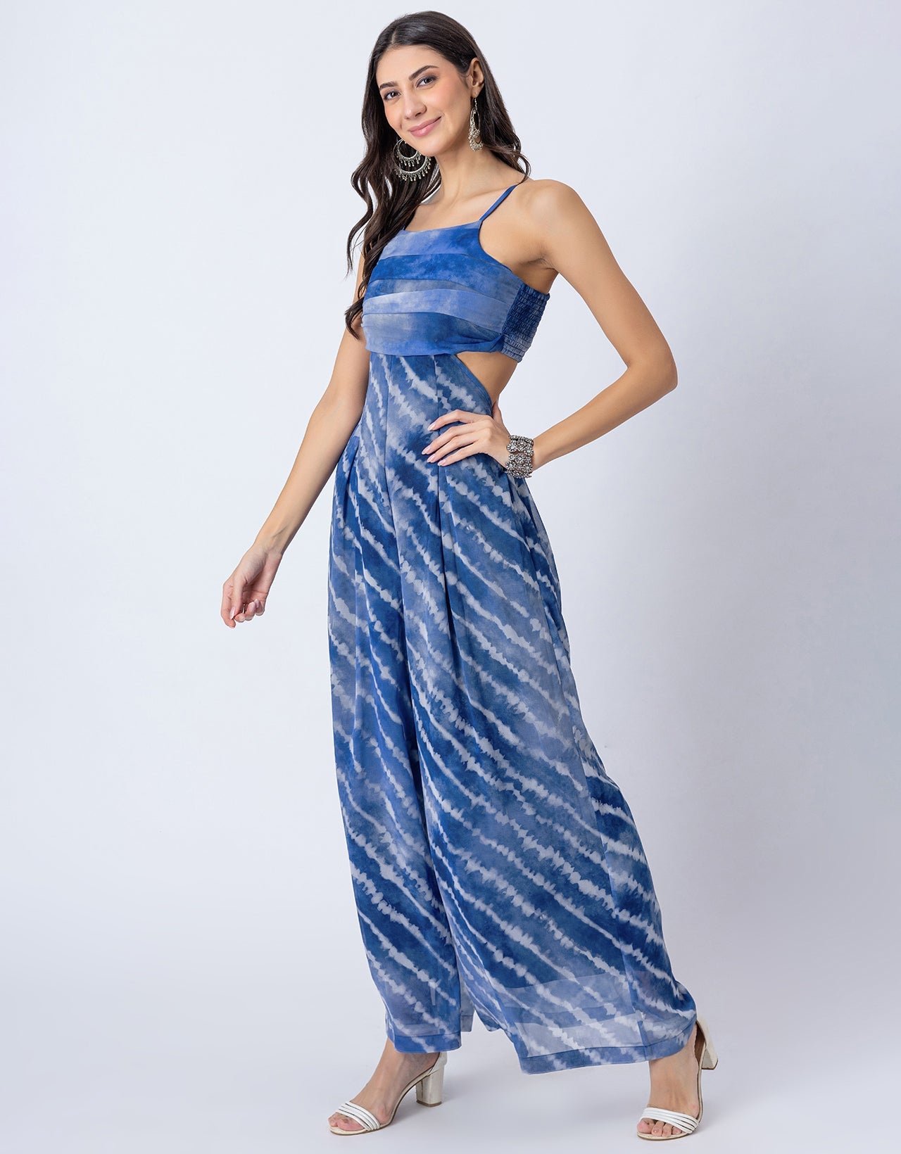 Lehariya Print Party Wear Indo-Western Cutout For Womens