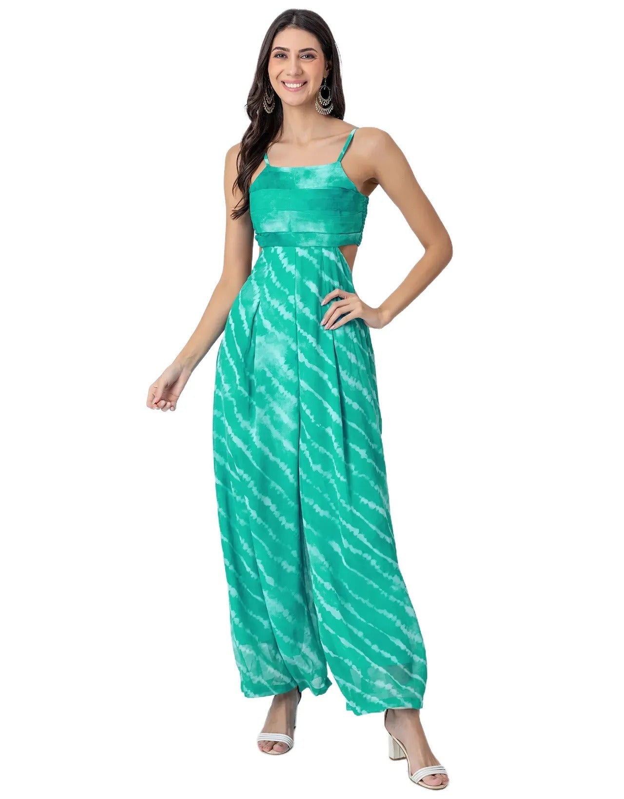 Lehariya Print Party Wear Indo-Western Cutout For Womens