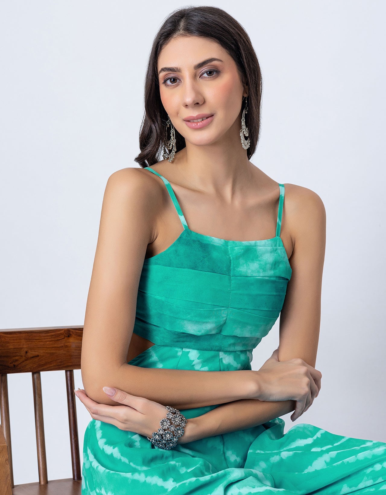 Lehariya Print Party Wear Indo-Western Cutout For Womens