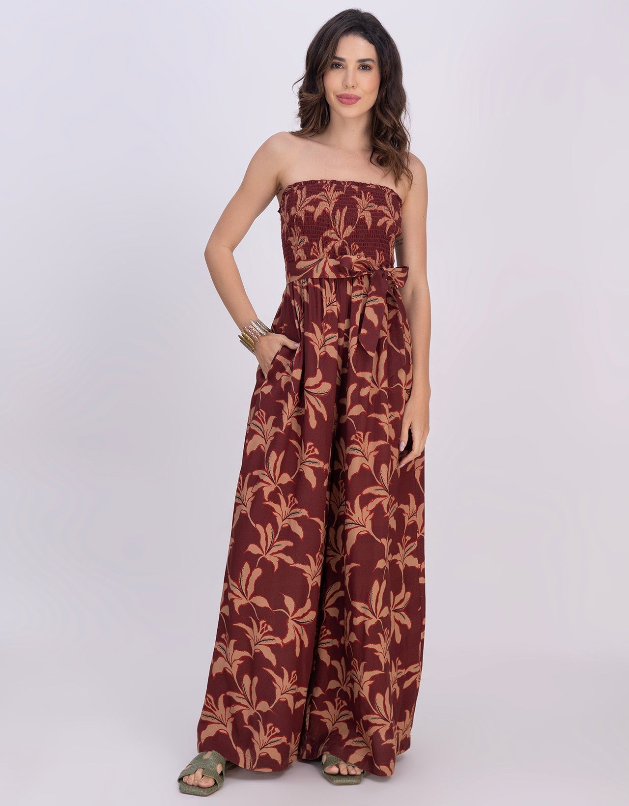 Moomaya Women's Off-Shoulder Printed Indo-Western Romper Jumpsuit