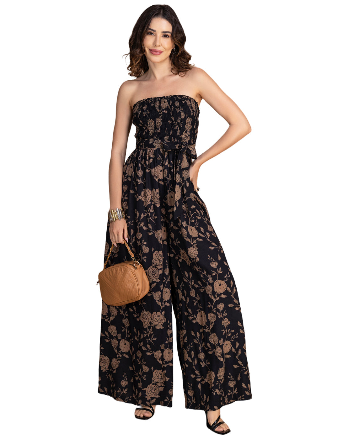 Moomaya Women's Off-Shoulder Printed Indo-Western Romper Jumpsuit