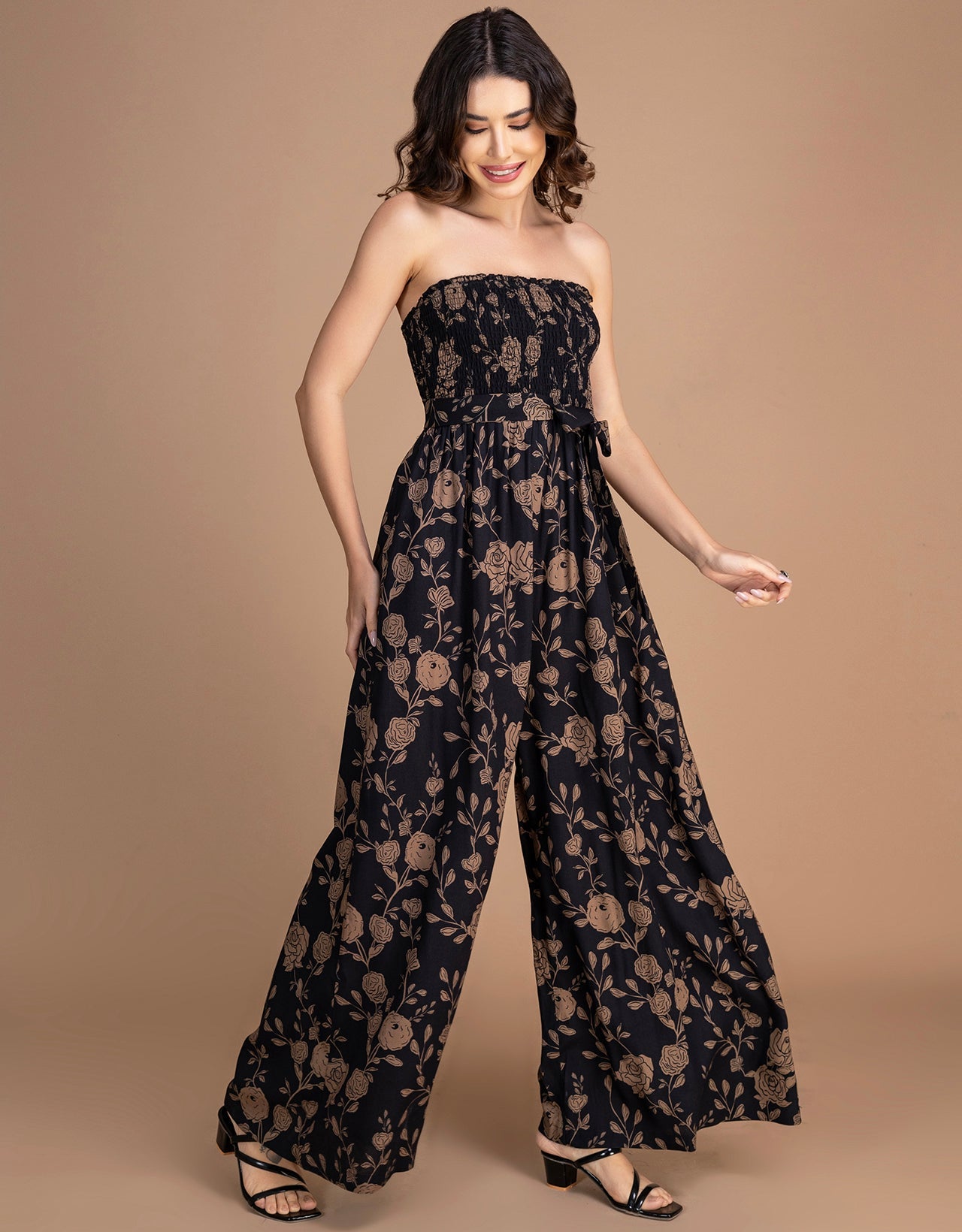 Moomaya Women's Off-Shoulder Printed Indo-Western Romper Jumpsuit