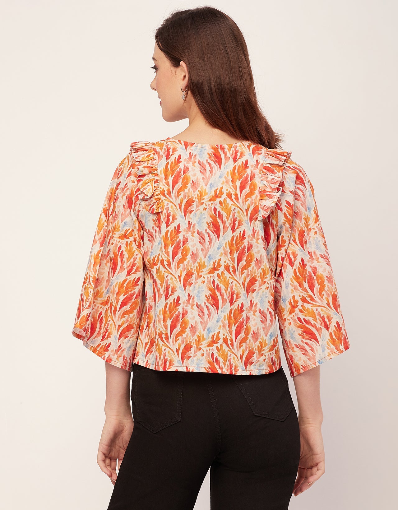 V Neck Straight Printed Cotton Jacket
