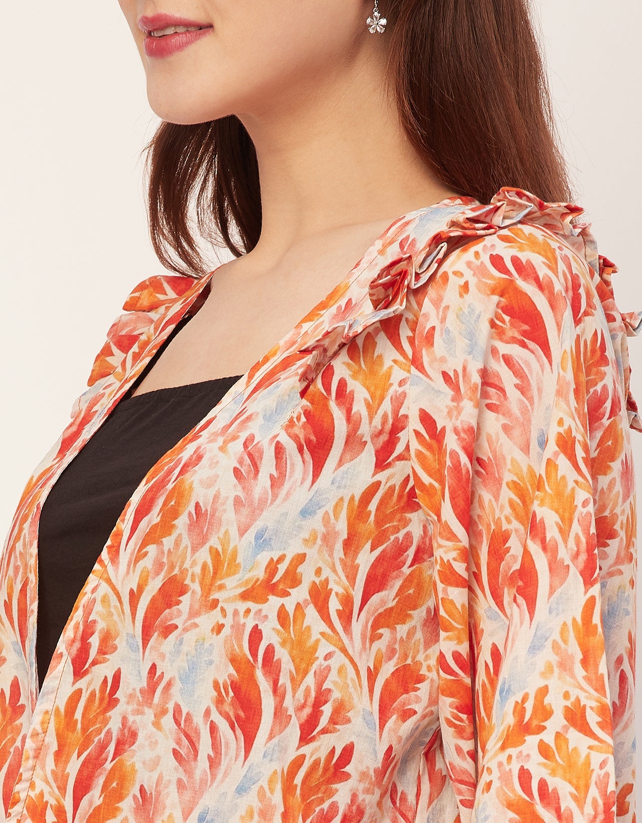 V Neck Straight Printed Cotton Jacket
