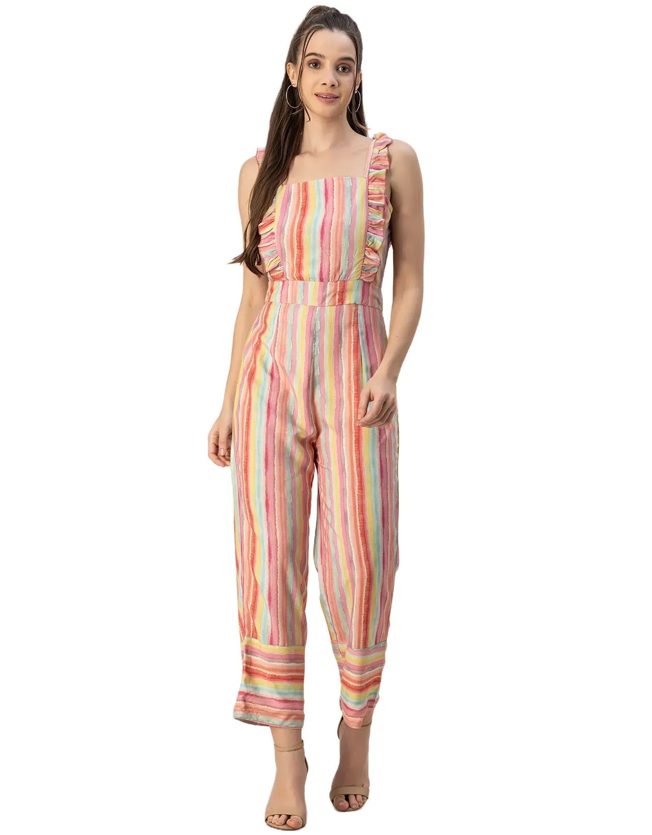 Sleeveless Square Neck Full Leg Rayon Jumpsuit