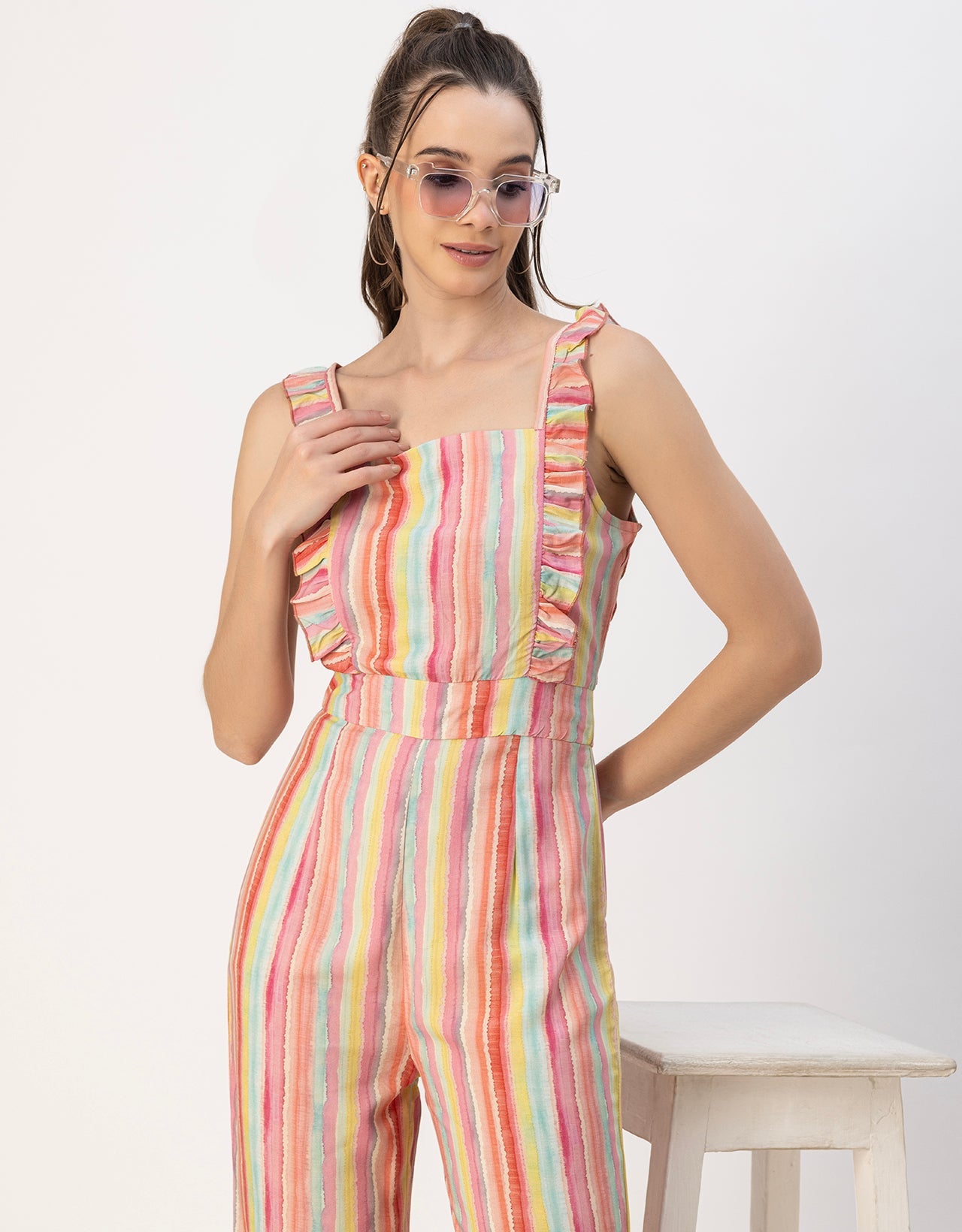 Sleeveless Square Neck Full Leg Rayon Jumpsuit