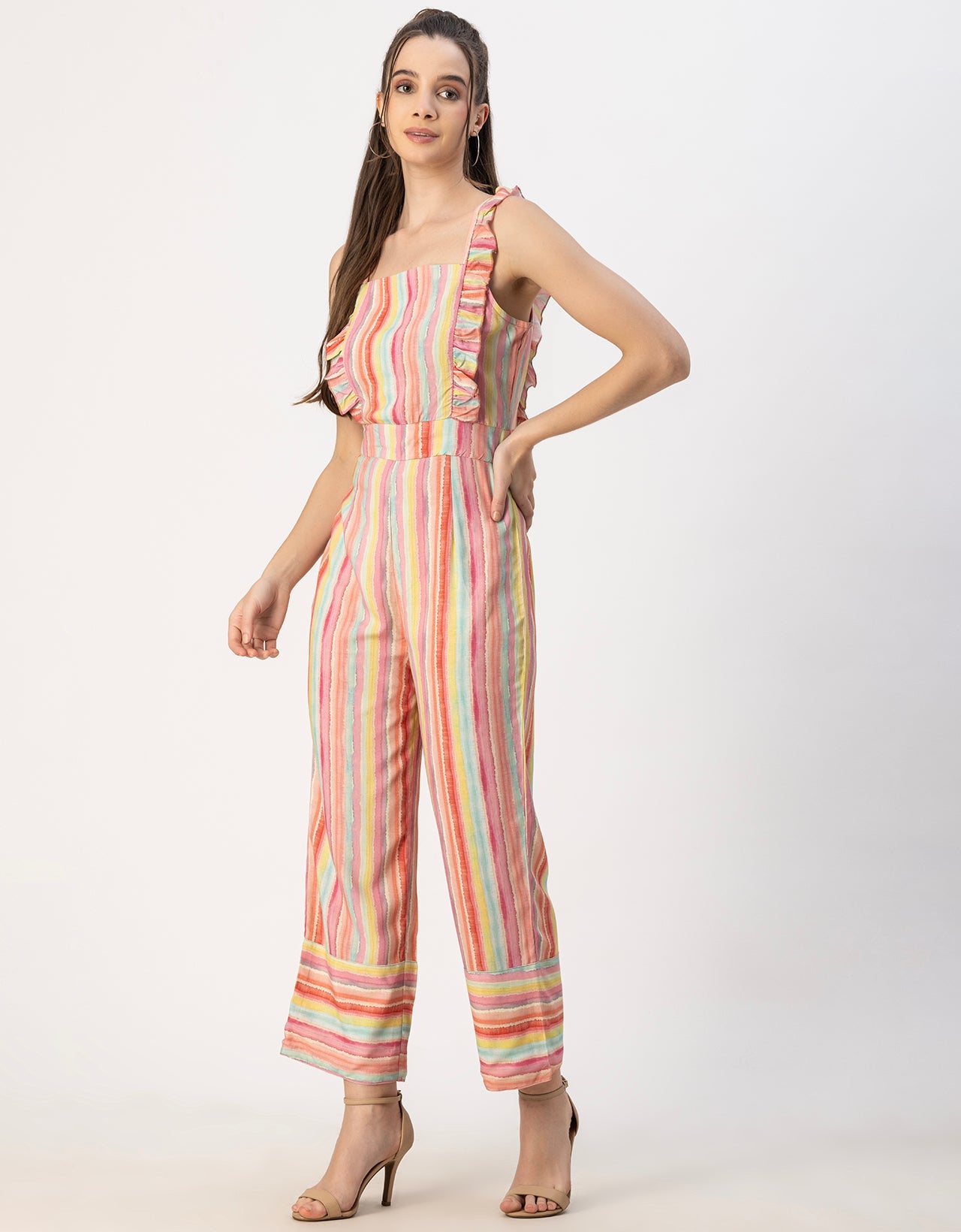 Sleeveless Square Neck Full Leg Rayon Jumpsuit