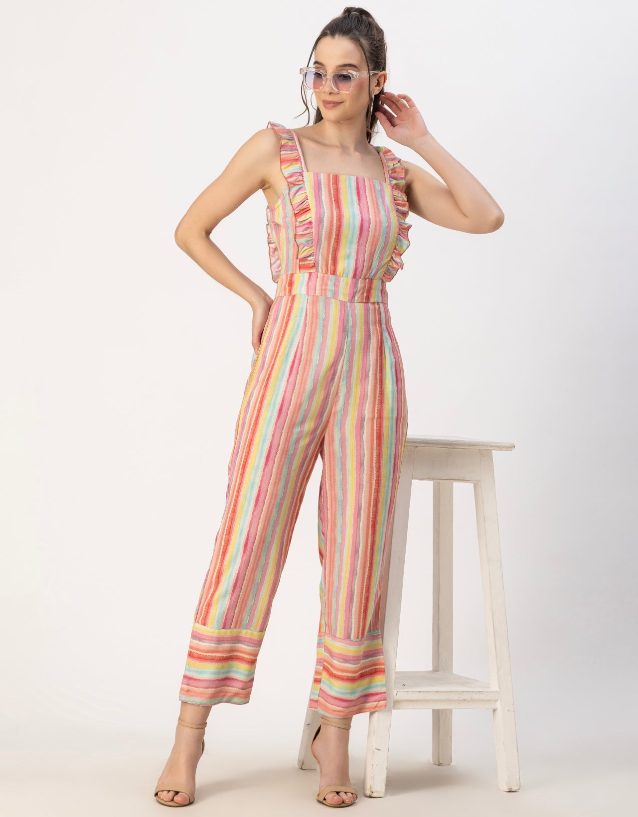 Sleeveless Square Neck Full Leg Rayon Jumpsuit