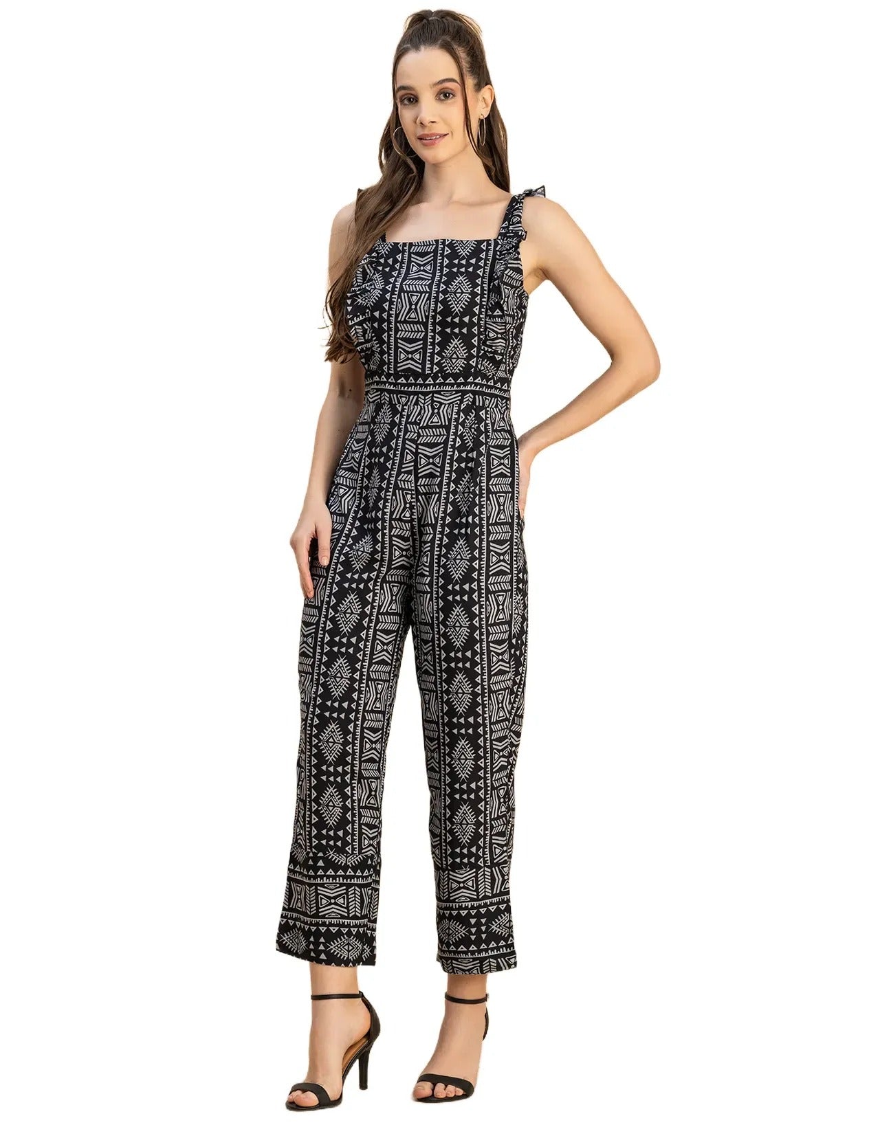 Sleeveless Square Neck Full Leg Rayon Jumpsuit