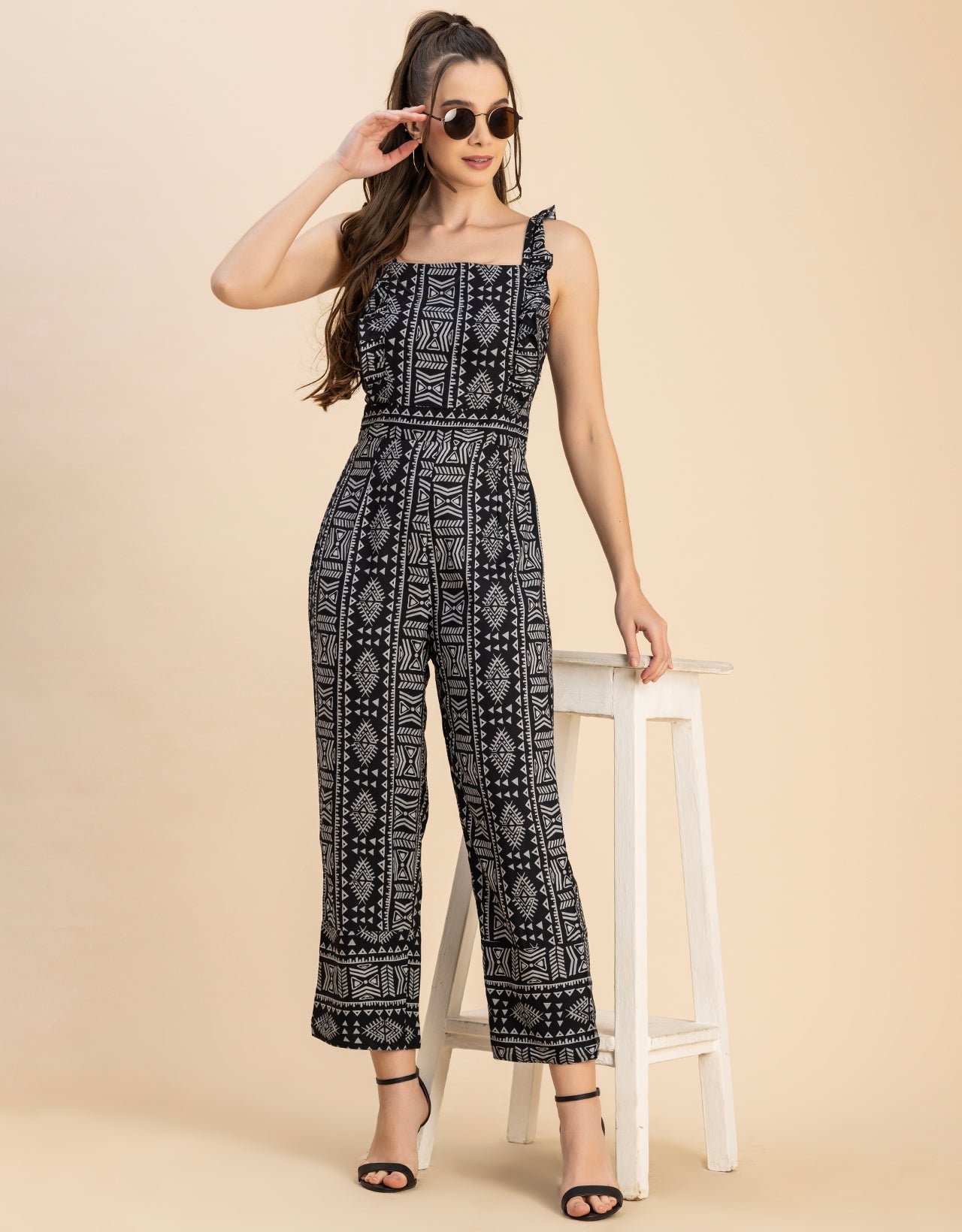 Sleeveless Square Neck Full Leg Rayon Jumpsuit