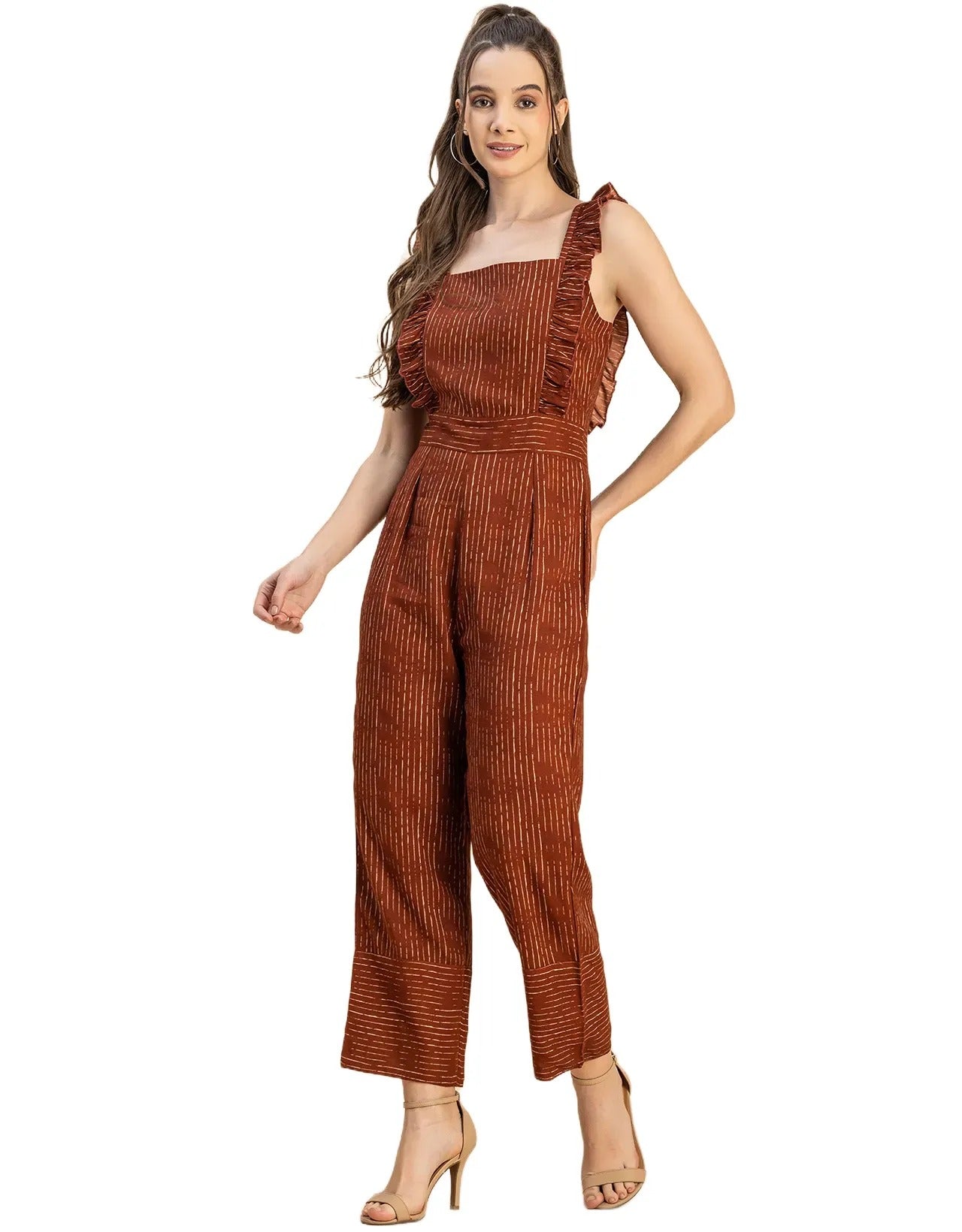 Sleeveless Square Neck Full Leg Rayon Jumpsuit