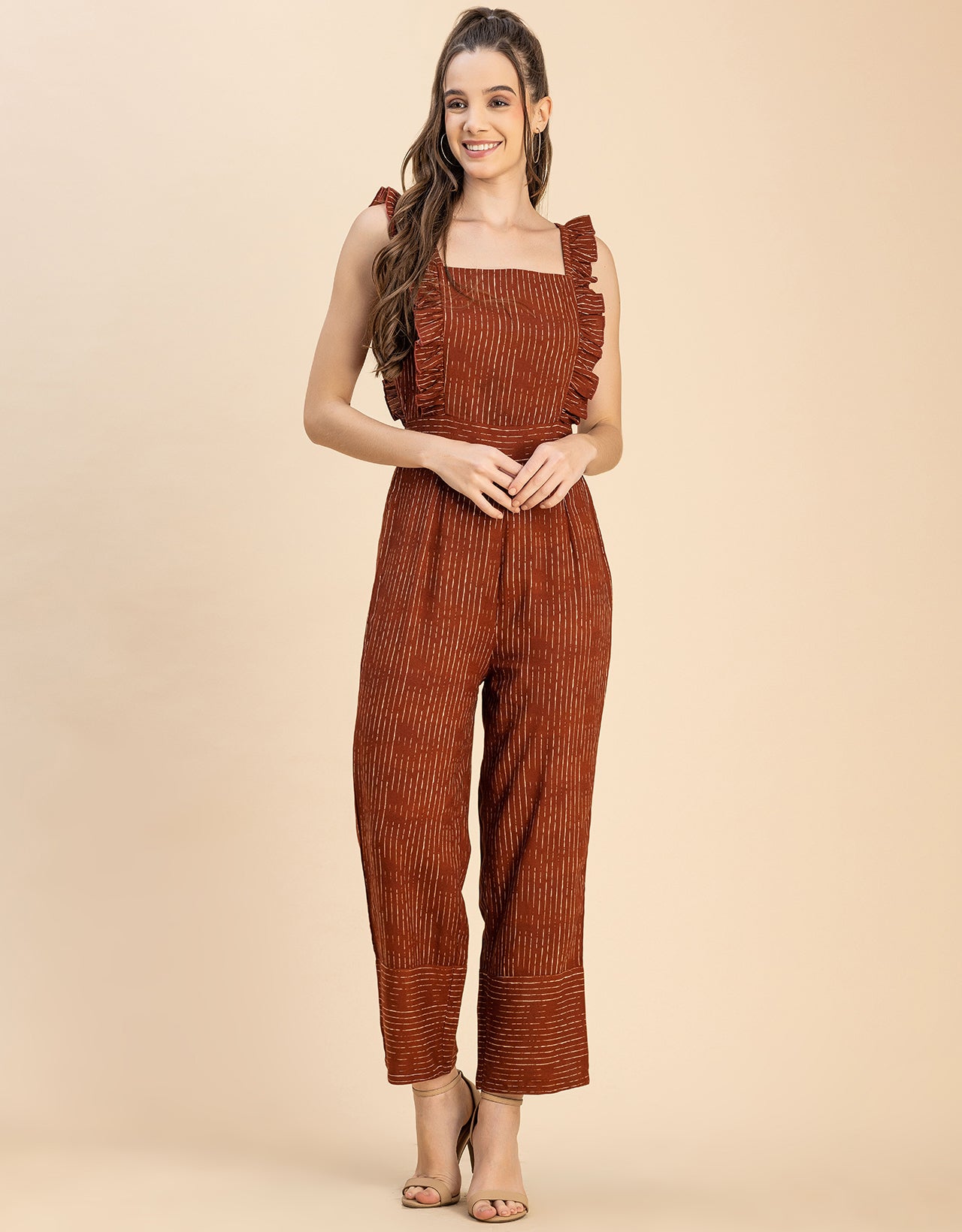 Sleeveless Square Neck Full Leg Rayon Jumpsuit