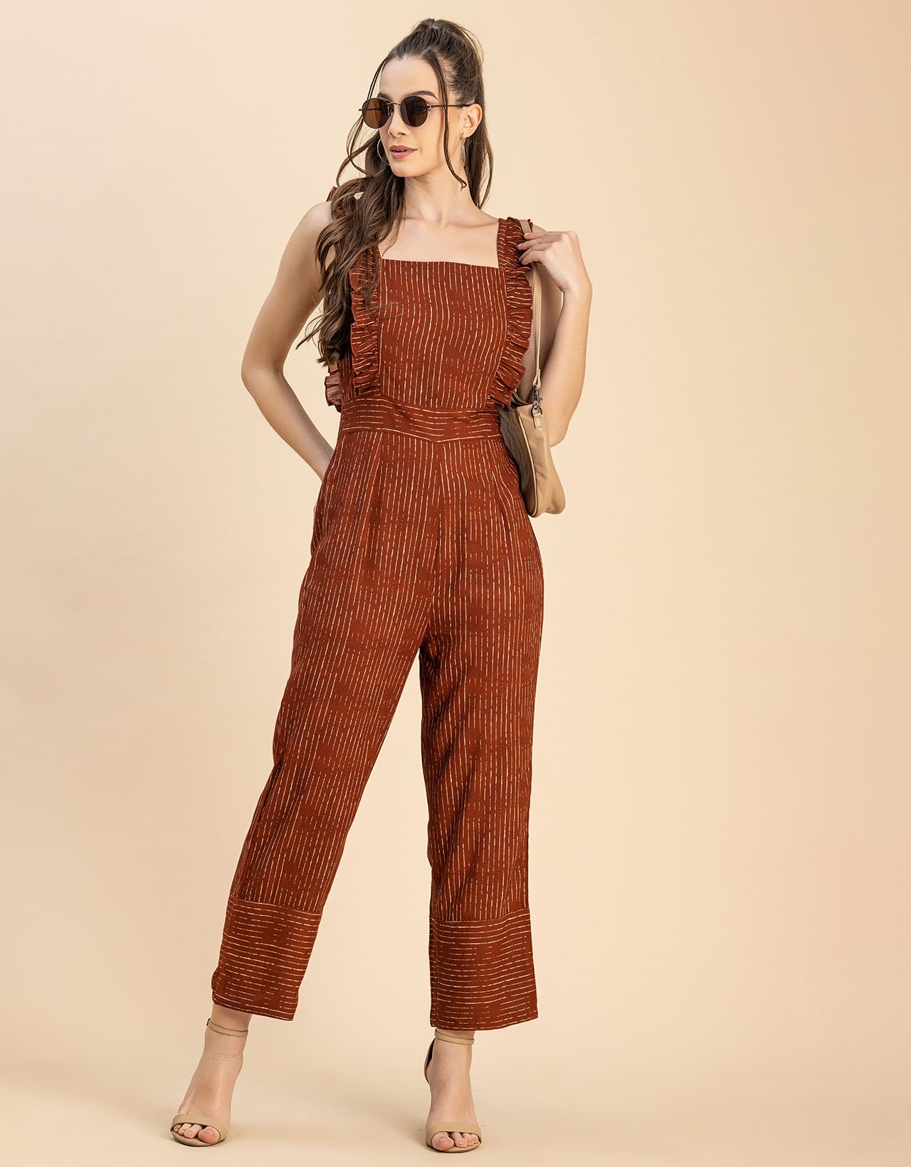 Sleeveless Square Neck Full Leg Rayon Jumpsuit