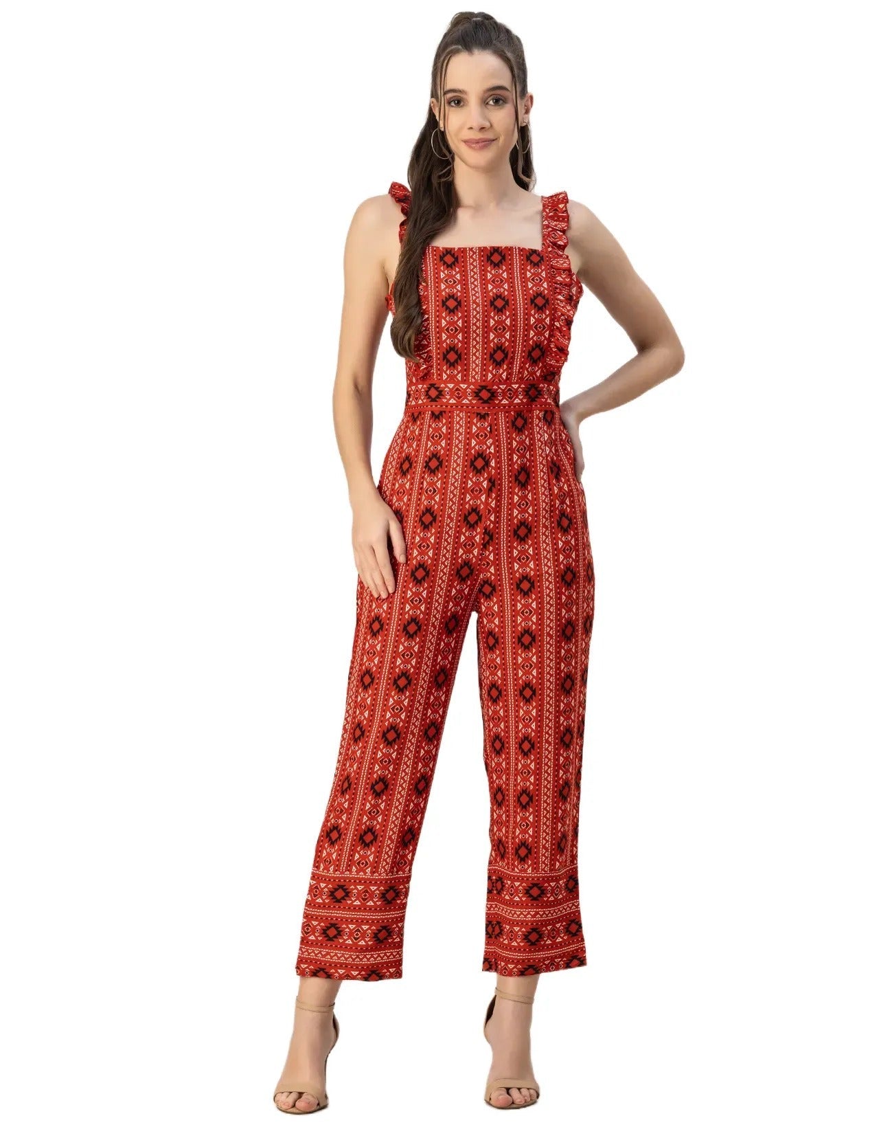 Sleeveless Square Neck Full Leg Rayon Jumpsuit
