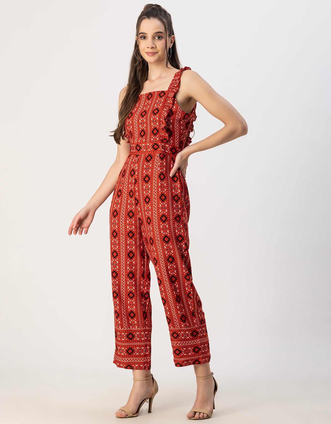 Sleeveless Square Neck Full Leg Rayon Jumpsuit