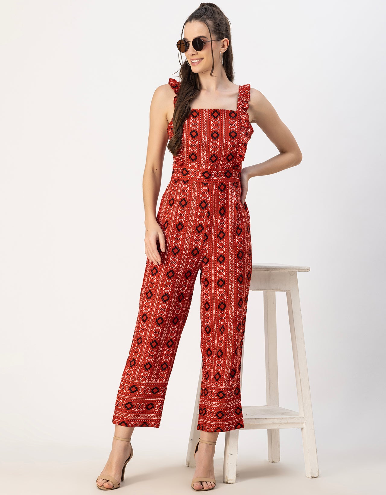 Sleeveless Square Neck Full Leg Rayon Jumpsuit